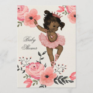 Invitación Ethnic Ballerina Watercolor Flowers Baby Shower
