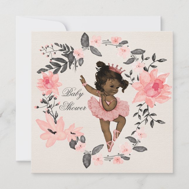 Invitación Ethnic Ballerina Watercolor Wreath Baby Shower (Anverso)