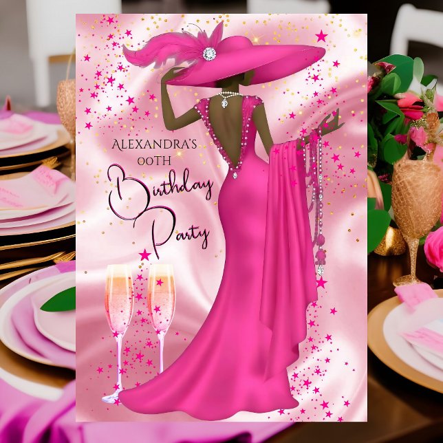 Invitación Ethnic Birthday Party Hot Pink Champagne Dress (Subido por el creador)