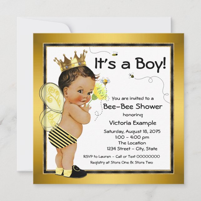 Invitación Ethnic Boy Bee Baby Shower (Anverso)