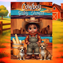 Invitación Ethnic Cute Cowboy Boy Baby Shower dogs Red Blue