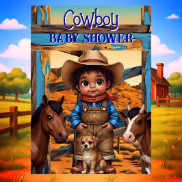 Invitación Ethnic Cute Cowboy Boy Baby Shower Horse Cow Dog