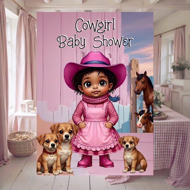 Invitación Ethnic Cute Cowgirl Baby Shower Pink Blue Animals (Subido por el creador)