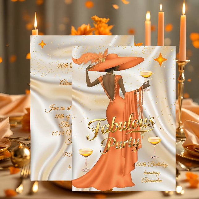 Invitación Ethnic Fabulous Birthday Orange Gold Champagne (Subido por el creador)