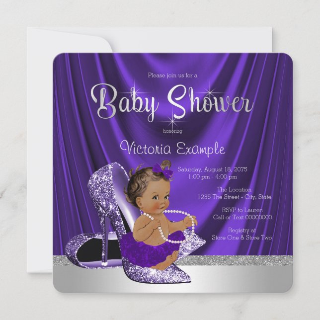Invitación Ethnic Purple Ballerina High Heel Shoe Baby Shower (Anverso)