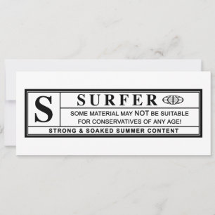 Invitación etiqueta de advertencia de surfer