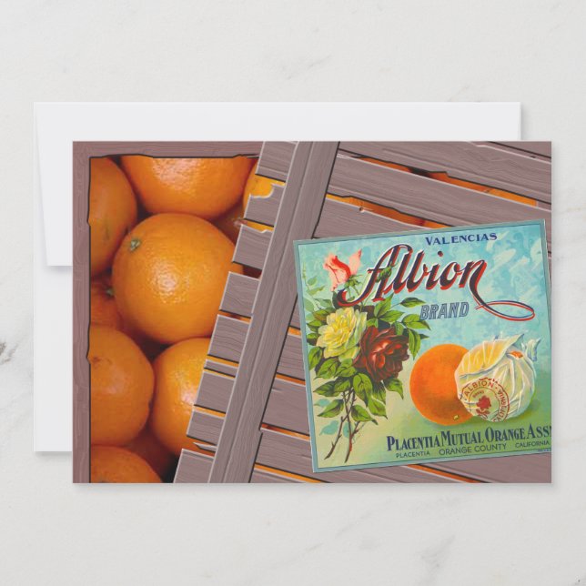 Invitación Etiqueta de caja de frutas de Naranjas de albión (Anverso)