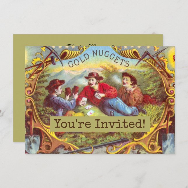 Invitación Etiqueta de cigarro antiguo de nuggets de oro (Anverso / Reverso)