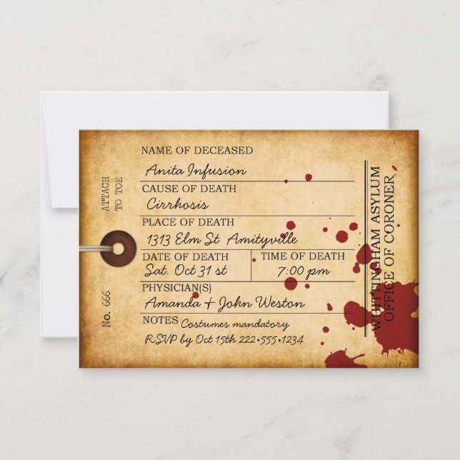 Invitación Etiqueta de dedo sangriento Halloween Antiguo Grun (Anverso)