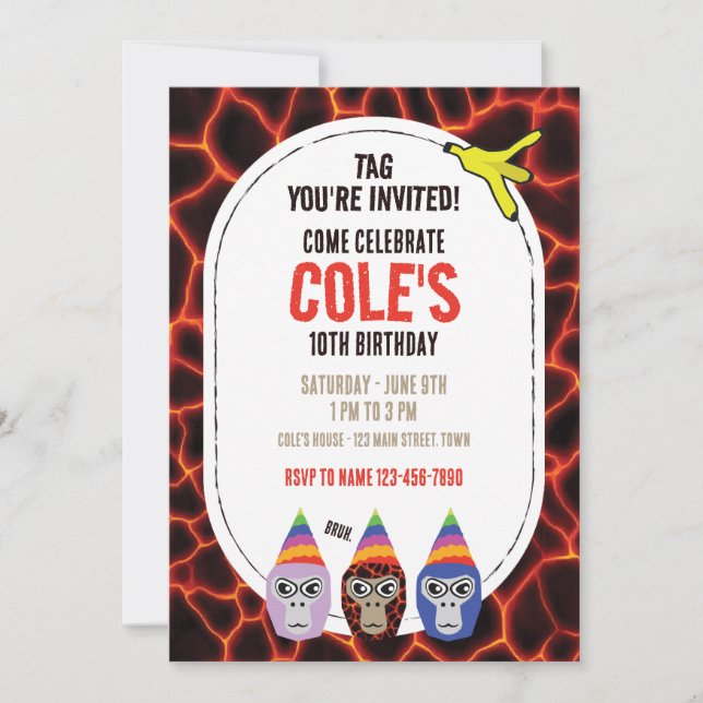 Invitación Etiqueta de gorila, juego de realidad virtual, cum (Anverso)