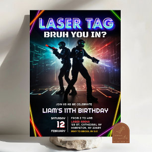 Invitación Etiqueta de láser de neón Bruh You en cumpleaños d