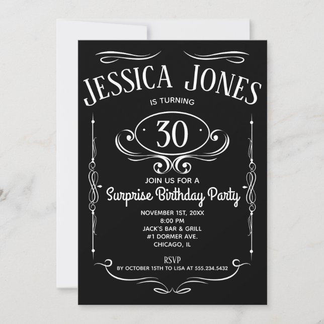 Invitación Etiqueta de Whiskey 30 cumpleaños (Anverso)