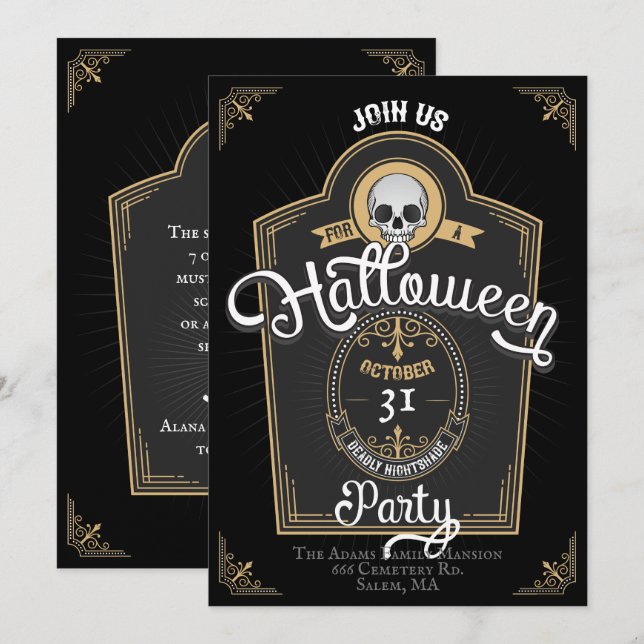 Invitación Etiqueta de Whiskey Party de Halloween (Anverso / Reverso)