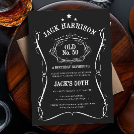 Invitación Etiqueta de Whisky Negro Blanco Antiguo No. Cumple