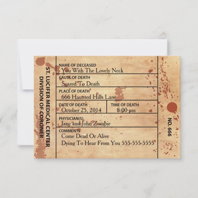 Invitación Etiqueta del dedo del forense sangriento Invitació (Anverso)