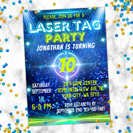 Invitación Etiqueta láser Azul Verde Neon Glow Boys fiesta de