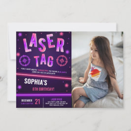 Invitación Etiqueta láser neón foto púrpura