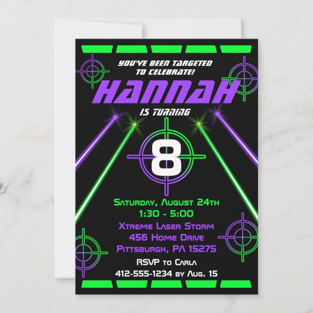 Invitación Etiqueta láser Neon Green & Purple Beays Fiesta de (Anverso)