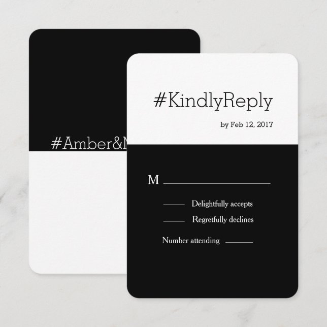 Invitación Etiqueta moderna moda blanca negra boda rsvp (Anverso / Reverso)
