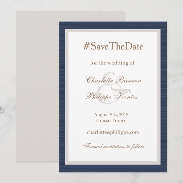 Invitación Etiqueta Moderno Ampersa Blanco Azul y Guardar la  (Anverso / Reverso)