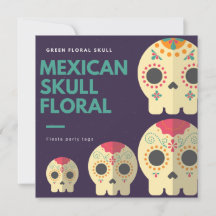 Etiquetas de Favor de Fiesta Floral de Cráneo Mexi
