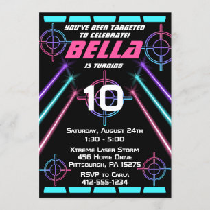 Invitación Etiquetas láser Chicas Neon Pink, Vigas azules Cum