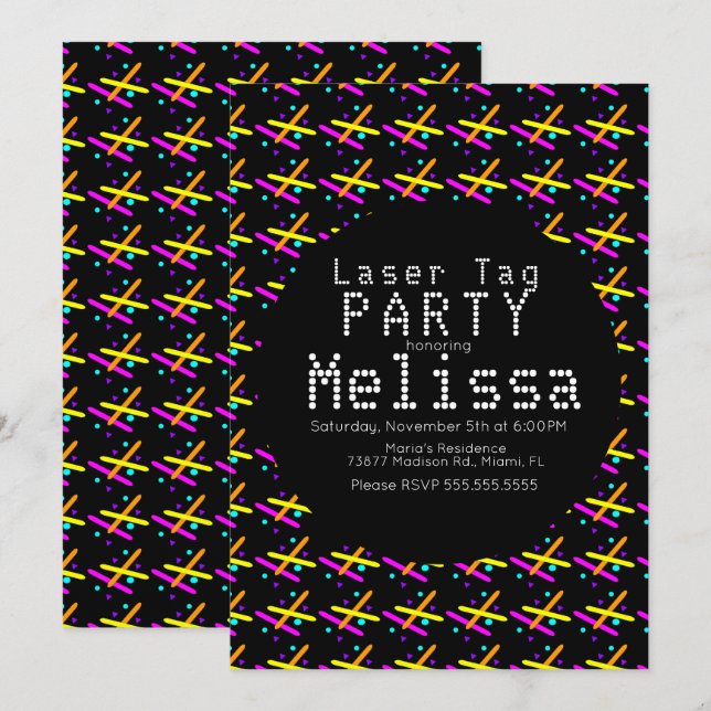 Invitación Etiquetas Láser Neon Glow en la Oscuridad Confeti  (Anverso / Reverso)
