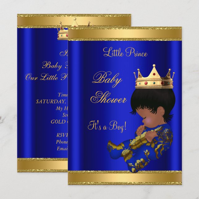 Invitación Etnia azul de Prince Boy Baby Shower (Anverso / Reverso)