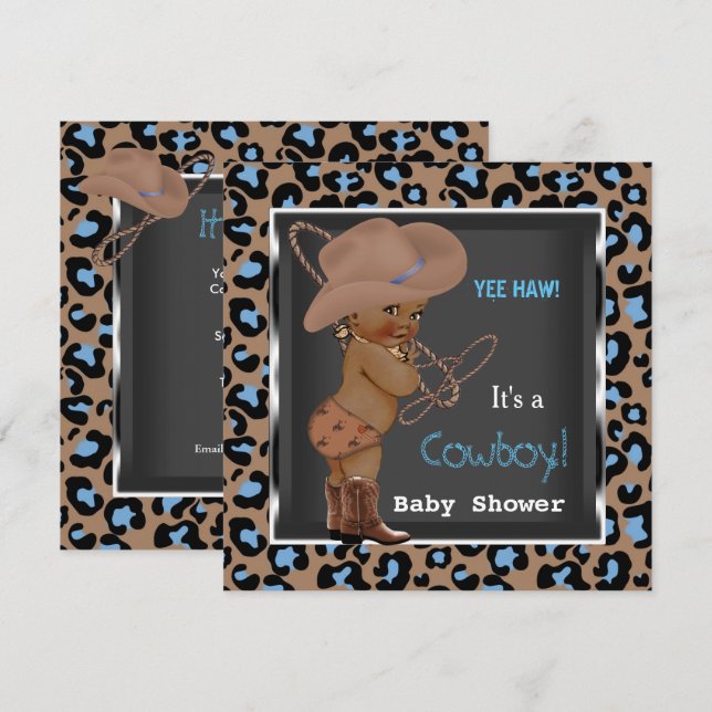 Invitación Etnia azul marrón de Cowboy Baby Shower Boy (Anverso / Reverso)