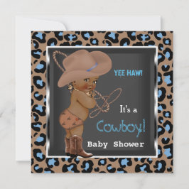 Invitación Etnia azul marrón de Cowboy Baby Shower Boy