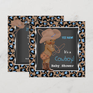 Invitación Etnia azul marrón de Cowboy Baby Shower Boy