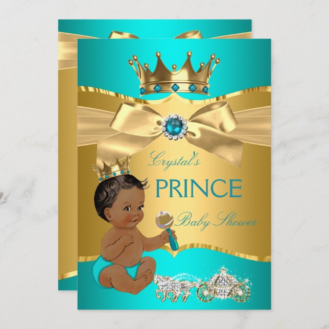 Invitación Etnia Baby Shower de Blue Gold Prince (Anverso / Reverso)