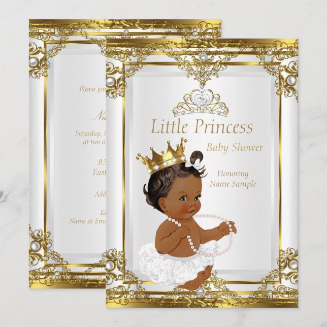 Invitación Etnia Baby Shower de la princesa de la perla blanc (Anverso / Reverso)