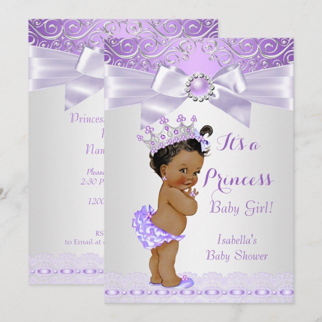 Invitación Etnia Baby Shower de Lavender White Lilac Princess (Anverso / Reverso)