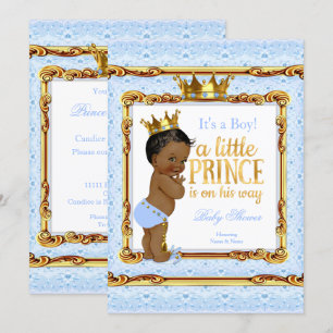 Invitación Etnia Baby Shower de Light Blue Gold White Prince