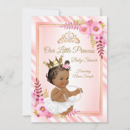 Invitación Etnia Baby Shower de princesa blanca floral rosa