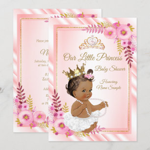 Invitación Etnia Baby Shower de princesa blanca floral rosa