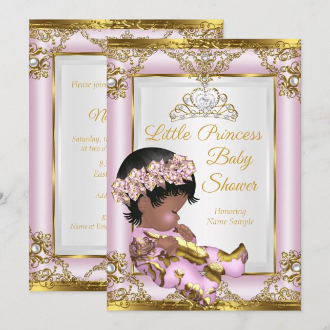 Invitación Etnia Baby Shower de Princesa de Oro Rosa Lilac (Anverso / Reverso)