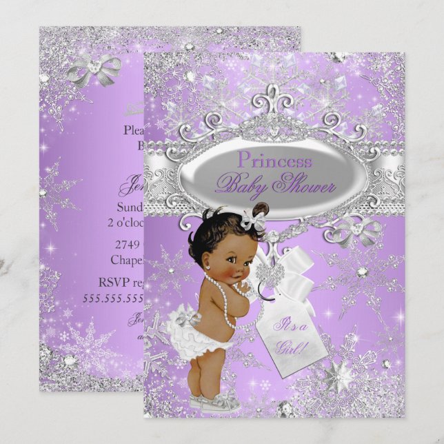 Invitación Etnia Baby Shower Morple Princess Winter (Anverso / Reverso)
