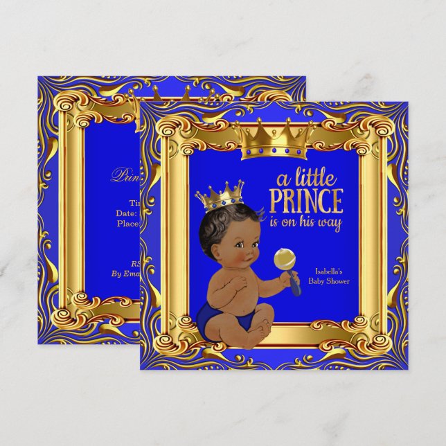 Invitación Etnia Baby Shower Royal Prince (Anverso / Reverso)