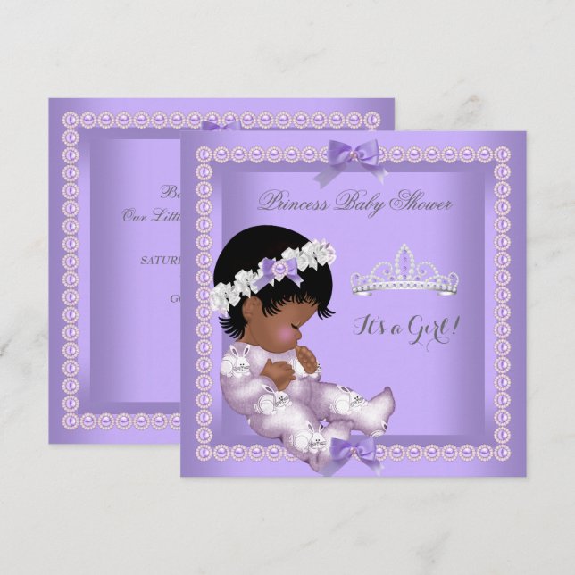 Invitación Etnia Chica de Baby Shower Purple Lavender Pearl (Anverso / Reverso)