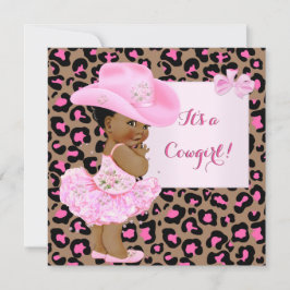 Invitación Etnia Chica de Leopardo Rosa Baby Shower de Cowgir