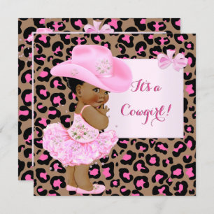 Invitación Etnia Chica de Leopardo Rosa Baby Shower de Cowgir