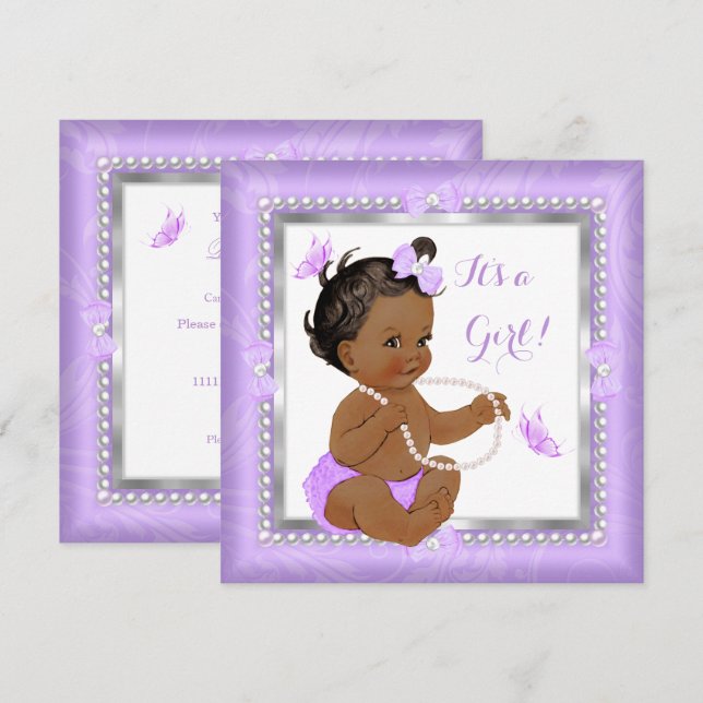 Invitación Etnia de la mariposa de Pearl Chica de Baby Shower (Anverso / Reverso)