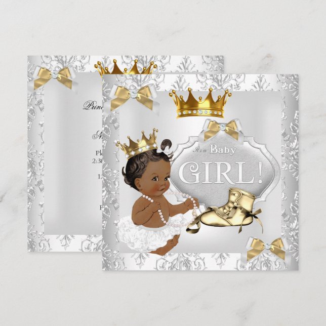 Invitación Etnia de la princesa Baby Shower Gold Silver Damas (Anverso / Reverso)