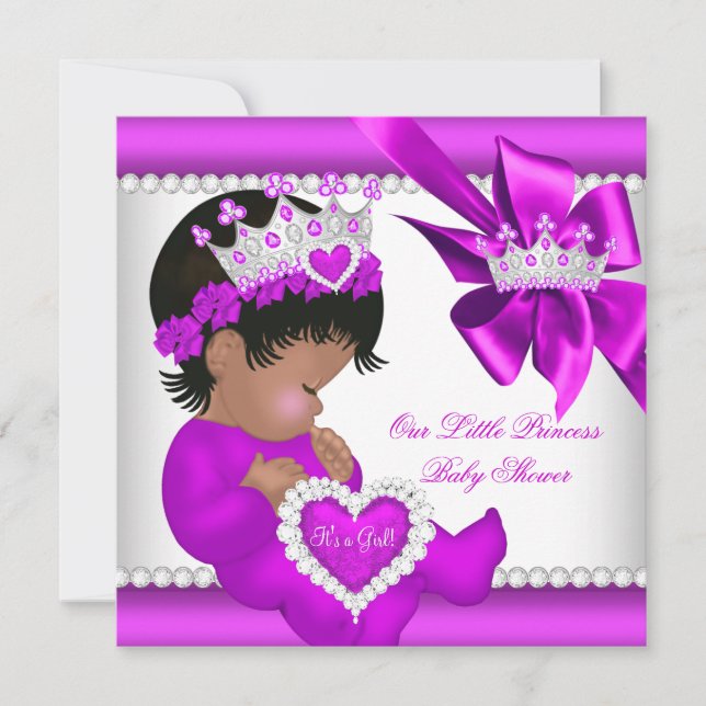 Invitación Etnia de la princesa Baby Shower Pink Purple Tiara (Anverso)