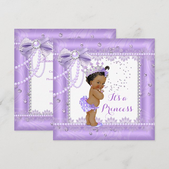 Invitación Etnia de la princesa Baby Shower Purple bow Lace G (Anverso / Reverso)