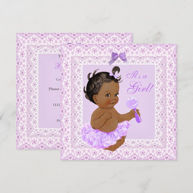 Invitación Etnia de Lavender Lace de Chica de Baby Shower (Anverso / Reverso)
