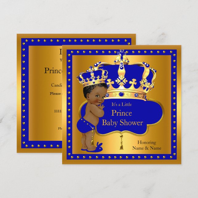 Invitación Etnia de Prince Baby Shower Royal Blue Boy (Anverso / Reverso)