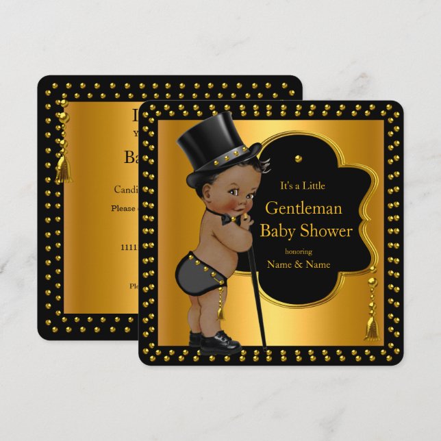 Invitación Etnia del caballero Baby Shower Boy Tophat Cane (Anverso / Reverso)